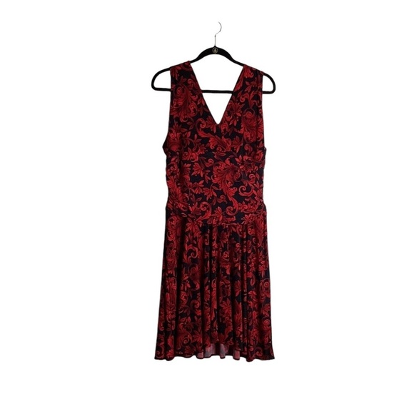 Peter Nygard Red/Black Print Sleeveless Ruched Waist V-Neck Dress in Size 16 - Picture 6 of 14
